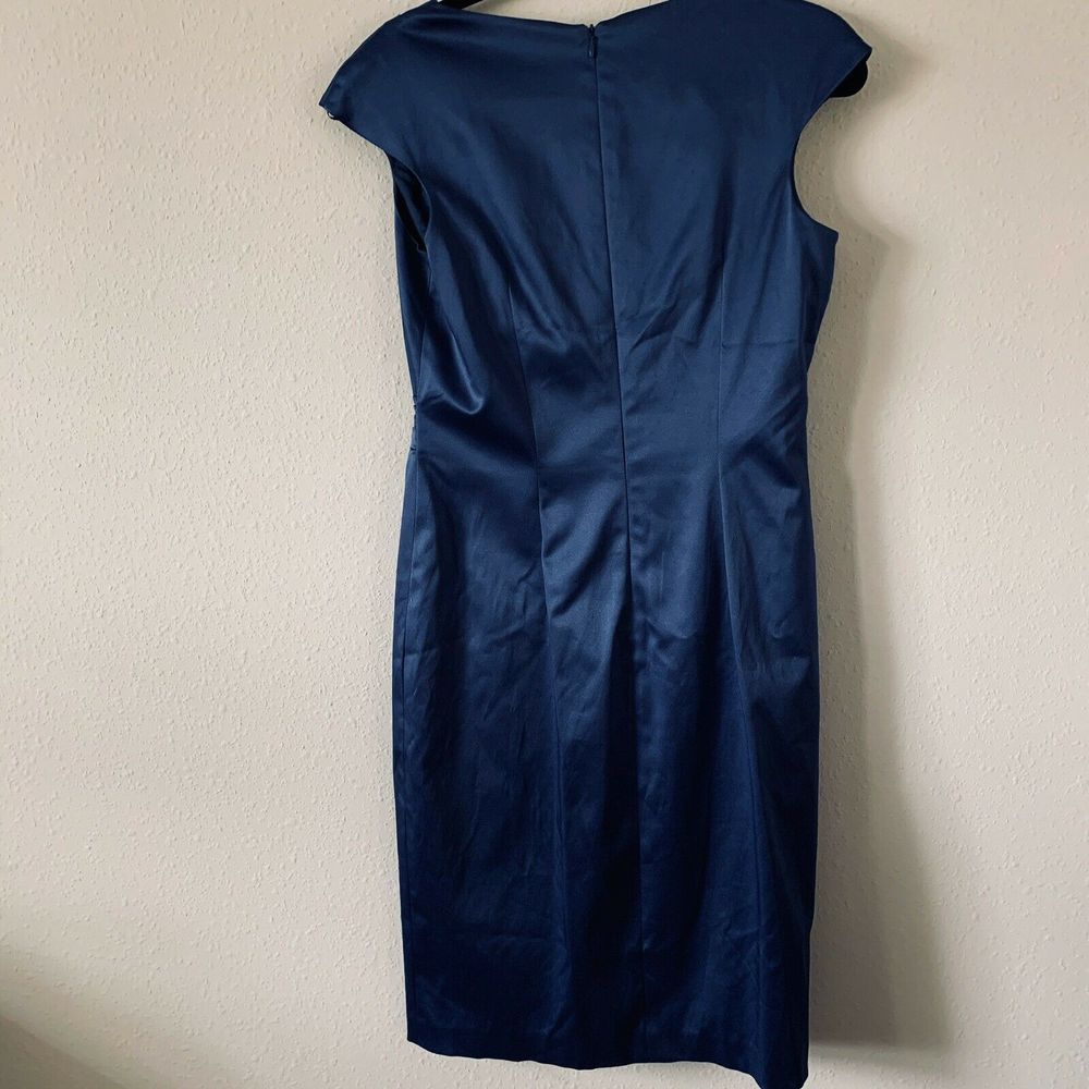 David Meister Blue Sateen Sheath Cocktail Dress - Picture 4 of 4